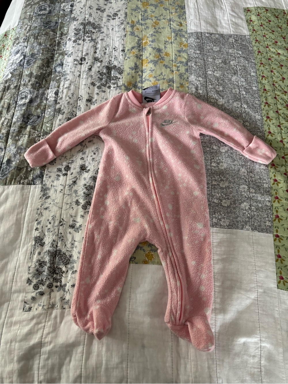 Nike Pink Fleece Baby Footed Onesie